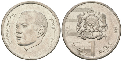 Марокко 1 дирхам 2016 AH 1437, Мохаммед VI (1999-) Y 139 сталь плакированная никелем 4619-457