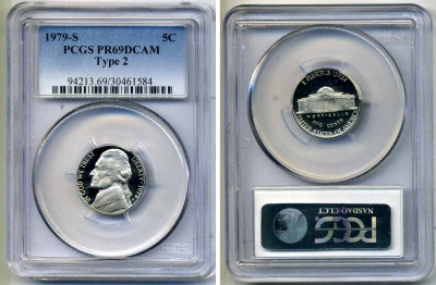 США 5 центов 1979 S, президент Джеферсон, в слабе PCGS PR69CAM KM А192 медно-никель PROOF 15-003-01