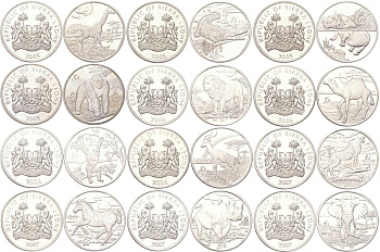 Сьерра-Леоне полный набор из 12 монет (1 доллар) 2005-2007 полная серия животные KM 304, 305, 306, 311, 312, 313, 314, 321, 326, 327, 328 и 329 медно-никель BU 00-00