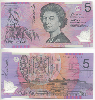 АВСТРАЛИЯ 5 ДОЛЛАРОВ 2005 ПОДПИСЬ MACFARLANE-HENRY, 05 Pick 57c пластик UNC (ПРЕСС) 7220-35-2