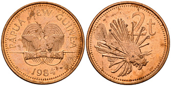 Папуа-Новая Гвинея 2 тойя 1984 Елизавета II (1953-) KM 2 бронза 4187-1225