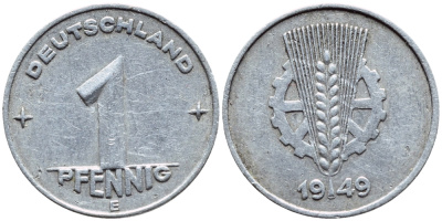 ГДР 1 ПФЕННИГ 1949 Е КМ 1 алюминий 603-144