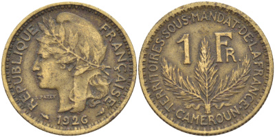 Французский Камерун 1 франк 1926 (а), монетный двор Париж KM 2 алюминиевая бронза 67-436