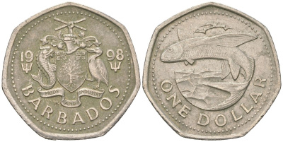 Барбадос 1 доллар 1998 летучая рыба KM 14.2 медно-никель 4619-1157