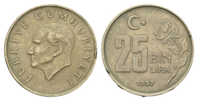 Турция 25000 лир 1997 Кемаль Ататюрк KM 1041 медь никель цинк 4620-1123