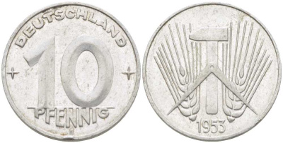 ГДР 10 пфеннигов 1953 Е KM 7 алюминий 175-252