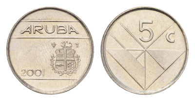 Аруба 5 центов 2001 KM 1 сталь плакированная никелем UNC 4685-546