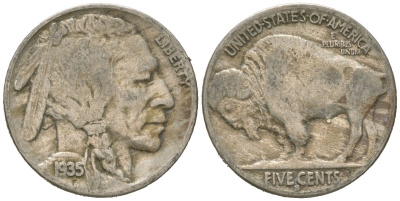 США 5 центов 1935 S, индеец, бизон KM 134 медно-никель 4614-1225