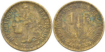 Французский Камерун 1 франк 1926 (а), монетный двор Париж KM 2 алюминиевая бронза 72-1523