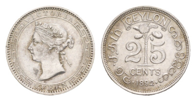Цейлон 25 центов 1892 Виктория (1837-1901) KM 95 серебро aUNC 1518-723
