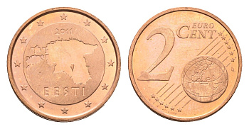 Эстония 2 евроцента 2011 KM 61 сталь плакированная медью UNC 4689-746