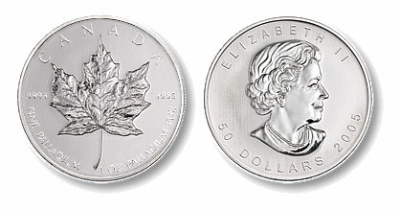 Канада 50 долларов 2005 кленовый лист, запайка палладий UNC 10-005-06