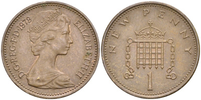 Великобритания 1 пенни 1979 Елизавета II (1952-2022) KM 915, Spink 4237 (B1) бронза 4585-869
