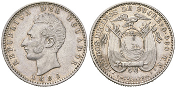 Эквадор 2 десимо = 20 сукре 1895 PHILADELPHIA KM 51 серебро 34-937