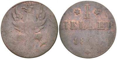 Франкфурт 1 геллер 18XX GB KM 301 медь 73-635