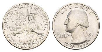 США 25 центов (квотер) 1976 S, 200 лет независимости США KM 204a серебро BU 4135-354