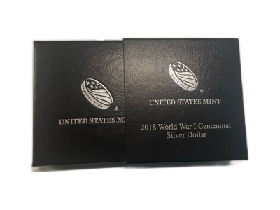 США 1 доллар 2018 P, 100 лет окончанию Первой Мировой войны, в оригинальной коробке, с сертификатом KM 682 серебро PROOF 8-2-02-11