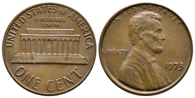 США 1 цент 1973 Авраам Линкольн KM 201 медь цинк 3458-135