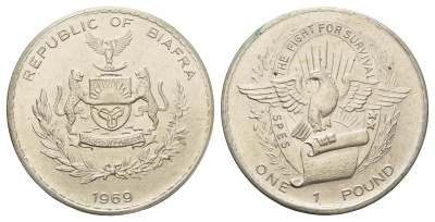 Биафра 1 фунт 1969 год-тип KM 6 серебро UNC 00-815-25