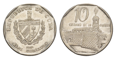 Куба 10 сентаво 2002 форт в Гаване Ла-Фуэрса KM 576.2, JMA MC20, Schoen 714 сталь плакированная никелем 4644-748