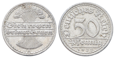 Германия 50 пфеннигов 1922 A KM 27, J. 301 алюминий 4700-954