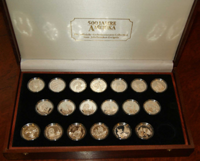 Острова Кука шикарный набор из 39 монет по 50 долларов 1990-1993 500 лет открытия Америки, в оригинальной коробке серебро PROOF 00-000-00