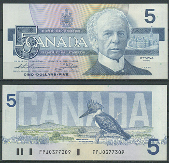 Канада 5 долларов 1986 Pick 95 b бумага aUNC 8622-17-3-1