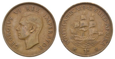 ЮАР 1 пенни 1942 Георг VI (1936-1952) KM 25 бронза 4123-232
