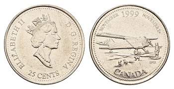 Канада 25 центов 1999 Миллениум - Ноябрь 1999, Авиасообщение с севером KM 352 никель aUNC 113-1012