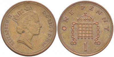 Великобритания 1 пенни 1986 Елизавета II (1952-2022) KM 935, Spink 4381 (B3) бронза 3955-524