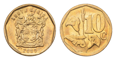 ЮАР 10 центов 2000 герб, цветок алоэ KM 161 сталь плакированная бронзой UNC 4694-764