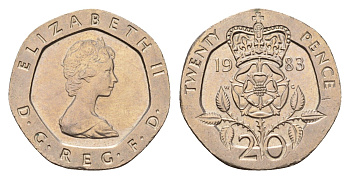 Великобритания 20 пенсов 1983 Елизавета II (1952-2022) KM 931, Spink 4230 (G1) медно-никель UNC 4674-1022