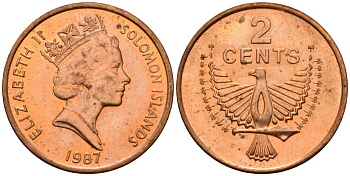 Соломоновы Острова 2 цента 1987 Елизавета II (1953-) KM 25 сталь плакированная бронзой aUNC 4566-111