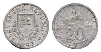 Словакия 20 геллеров 1943 KM 4a алюминий 4659-547