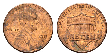 США 1 цент 2013 D, Линкольн KM 468 цинк плакированный медью 4674-719