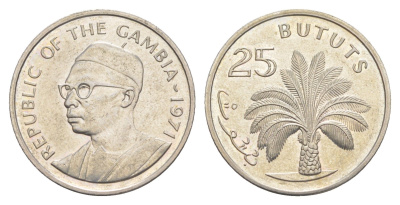 Гамбия 25 бутутов 1971 год-тип KM 11 медно-никель UNC 4654-451