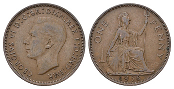 Великобритания 1 пенни 1938 Георг VI (1936-1952) КМ 845, Spink 4114 бронза 4120-936