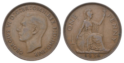Великобритания 1 пенни 1938 Георг VI (1936-1952) КМ 845, Spink 4114 бронза 4120-936