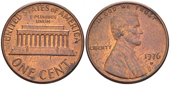 США 1 ЦЕНТ 1976 D, ЛИНКОЛЬН KM 201 медь цинк UNC 3309-247