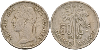 Бельгийское Конго 50 сантимов 1925 BELGES KM 22 медно-никель 4143-255