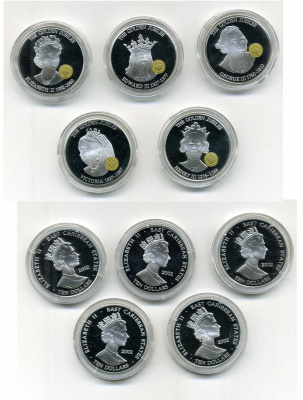 Восточно-Карибские штаты 10 долларов набор из 5 монет 2002 короли пяти столетий серебро PROOF 00-00