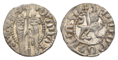 Киликийская Армения трам 1226-1271 Хетум I и царица Забель, держат крест/лев с патриаршим крестом  серебро    1516-344