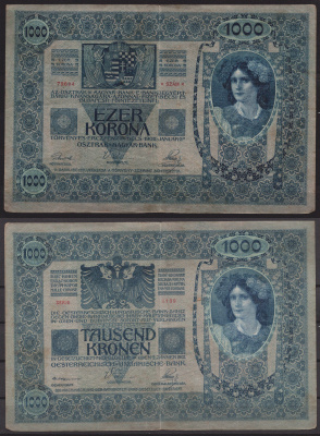 Австрия 1000 крон 1902 Женщина, австрийское знаме, с печатью Pick 8 бумага 7547-19-3-1