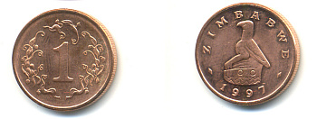 Зимбабве 1 цент 1997 птица-идол KM 1a сталь плакированная бронзой UNC 86-1155