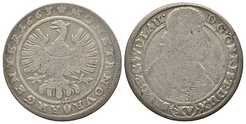 Силезия-Легница-Бжег 15 крейцеров 1663 Кристиан (1639-1673) серебро 413-814