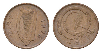 Ирландия 1/2 пенни 1976 мифологическая птица лира KM 19 бронза 4690-261