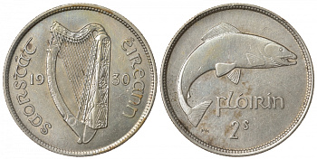 Ирландия 1 флорин 1930 лосось KM 7 серебро 00-804-35