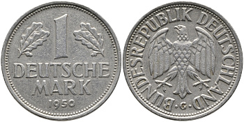 ФРГ 1 марка 1950 G, KM 110, J. 385 медно-никель 65-1214