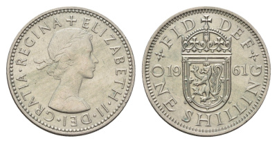 Великобритания 1 шиллинг 1961 Елизавета II (1952-2022), Шотландский герб KM 905, Spink 4148 медно-никель 4121-922
