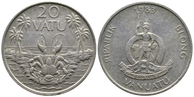 Вануату 20 вату 1983 серия FAO, краб КМ 7 медно-никель 4384-1041